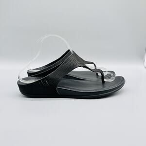 FitFlop Shoes Womens 10 Black Leather Thong Sandals Slip On Comfort Summer